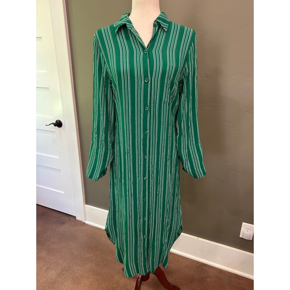 NWT Anthropologie Maeve Martina Belted Shirt Dress Sz 10 Green Striped Coastal - Picture 16 of 16